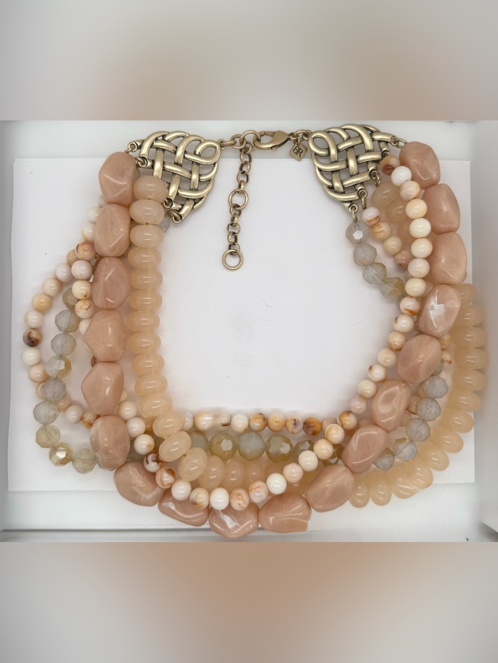 Banana Republic Peach Pink and Cream Multi-Strand Beaded Chunky Necklace